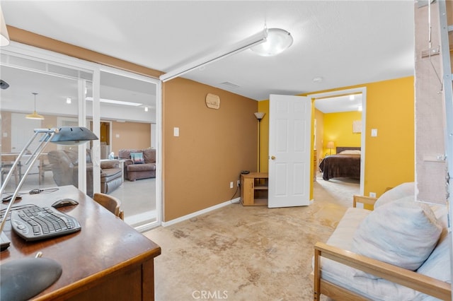 view of carpeted home office