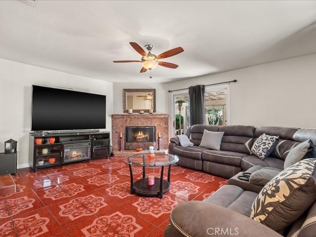 living room with ceiling fan