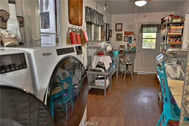 interior space featuring washer / clothes dryer and dark hardwood / wood-style floors