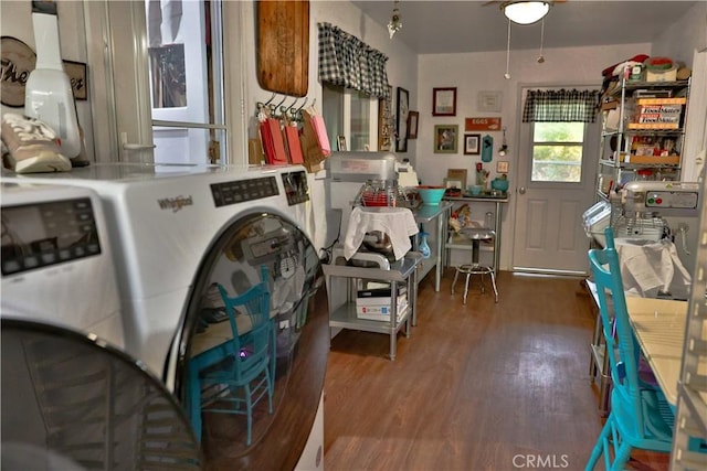 laundry room featuring washer / dryer and wood finished floors