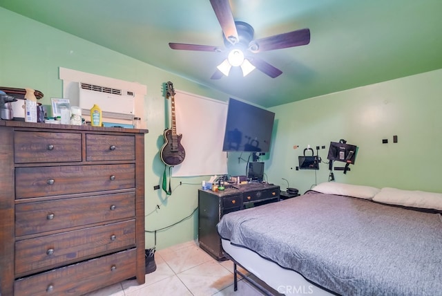 bedroom featuring ceiling fan and light tile patterned floors