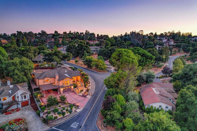 view of aerial view at dusk