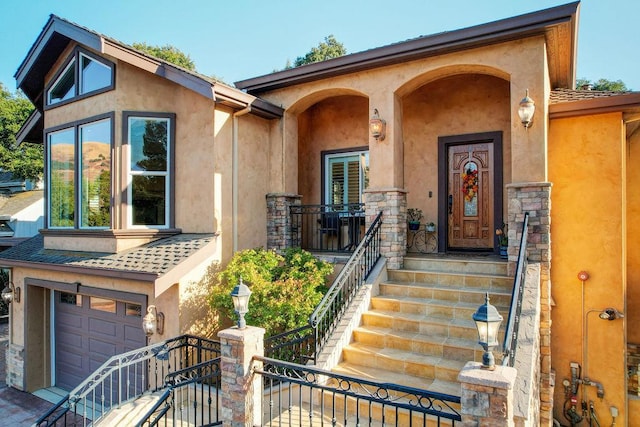 exterior space with a garage