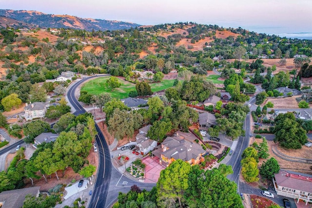 view of aerial view at dusk