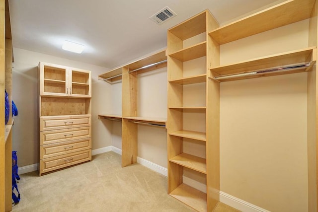 walk in closet with light colored carpet