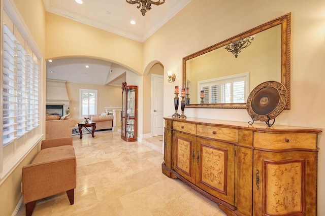 corridor with crown molding