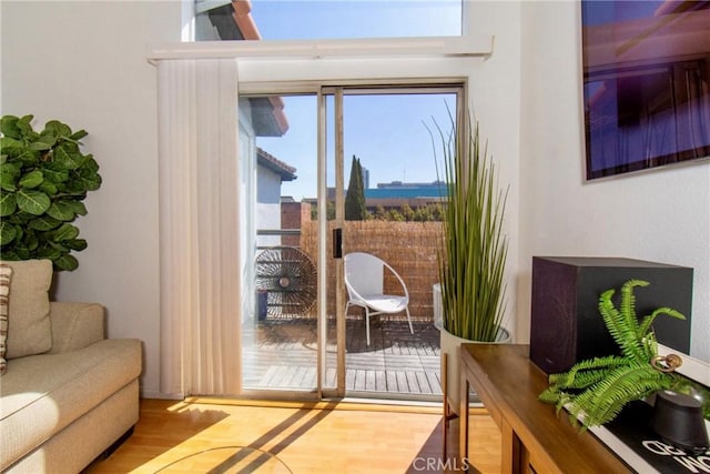 doorway to outside with wood-type flooring