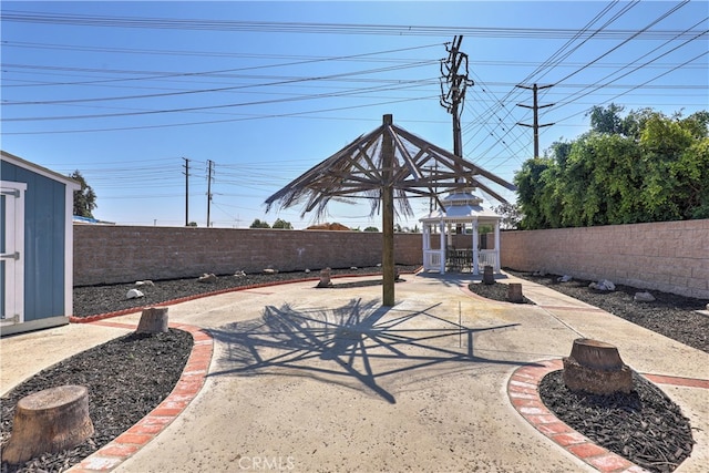 view of patio featuring a gazebo