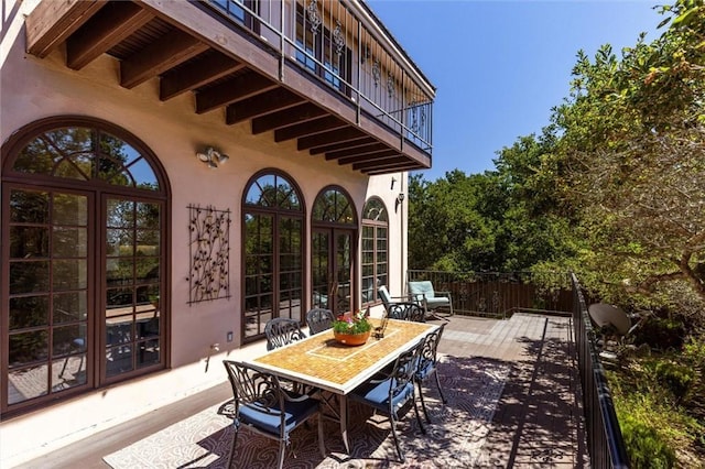1385 Corberosa Dr, Arroyo Grande, CA 93420 - view of patio featuring outdoor dining space, a balcony, and french doors