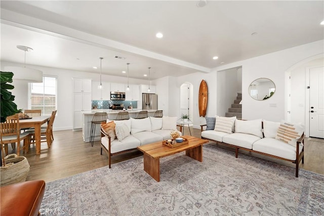 living room featuring light hardwood / wood-style floors