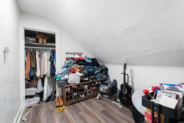 spacious closet featuring vaulted ceiling and hardwood / wood-style floors