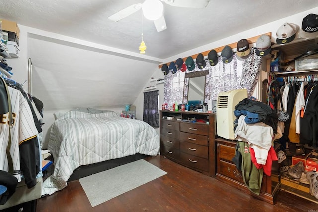 3838 Van Dyke Ave, San Diego, CA 92105 - bedroom with wood finished floors, vaulted ceiling, and a ceiling fan