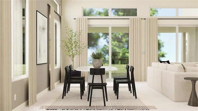 carpeted dining room with a wealth of natural light