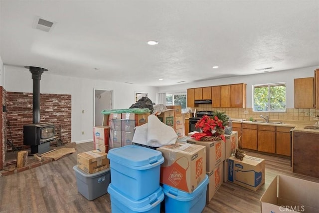 storage with visible vents and a sink
