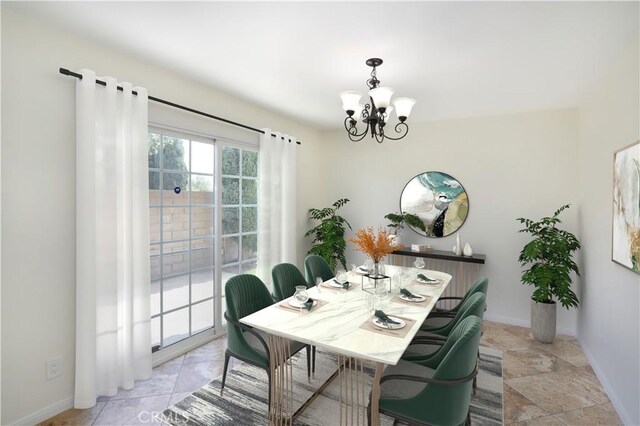 dining area featuring a chandelier