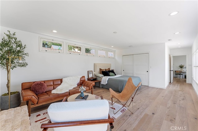 living room featuring light wood-type flooring and a wealth of natural light