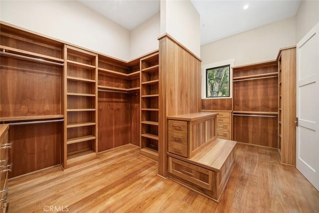 walk in closet with light wood-style flooring