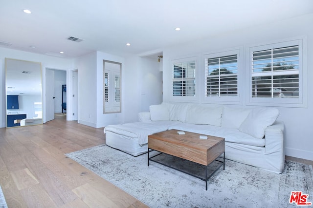 living room with light hardwood / wood-style flooring