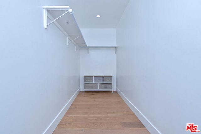 spacious closet featuring light hardwood / wood-style flooring