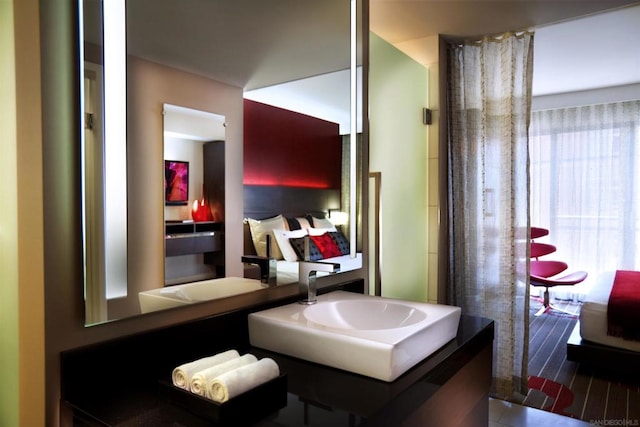 bathroom with wood-type flooring and sink