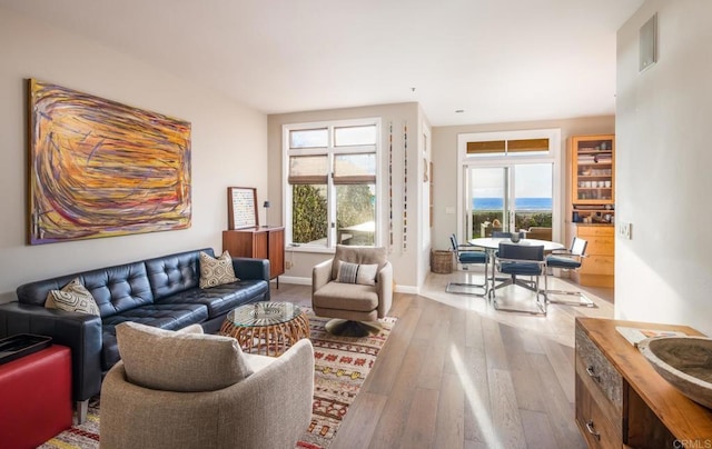 living room with light hardwood / wood-style floors