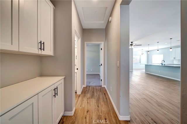 hall featuring light hardwood / wood-style floors and sink