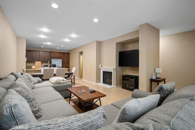 living room with light tile patterned floors