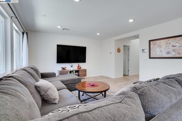 living room featuring light wood-type flooring and plenty of natural light