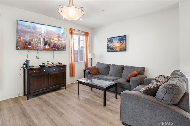 living room with light hardwood / wood-style flooring