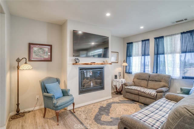 living room with light hardwood / wood-style floors and a healthy amount of sunlight