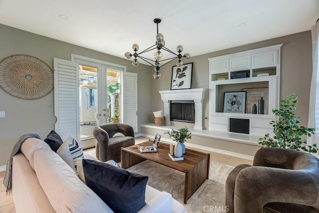 living room featuring a chandelier