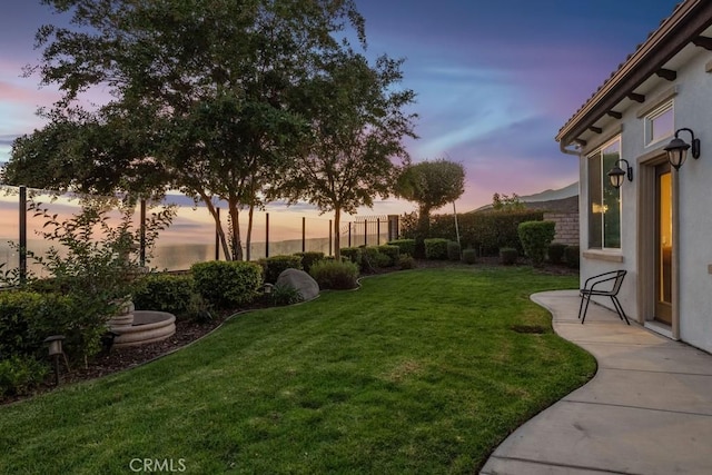 view of yard at dusk