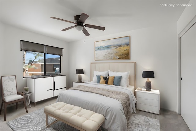 bedroom featuring ceiling fan