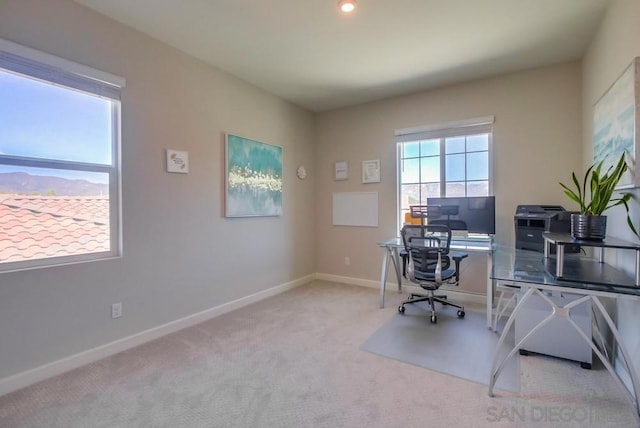 view of carpeted home office