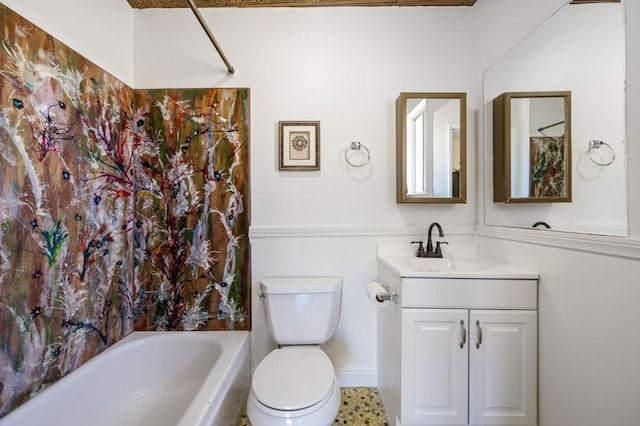 full bathroom with vanity, toilet, and shower / bath combination with curtain