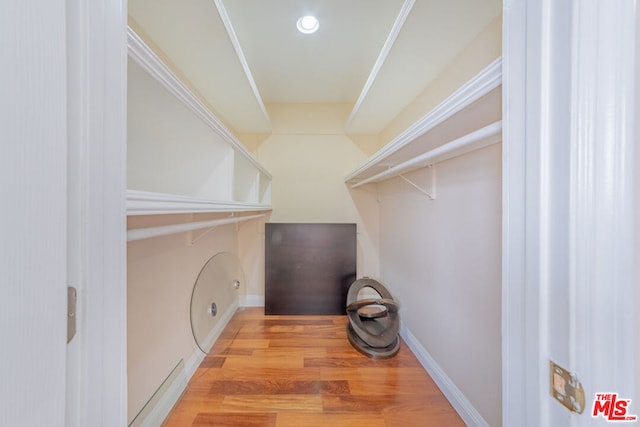 walk in closet featuring light hardwood / wood-style floors