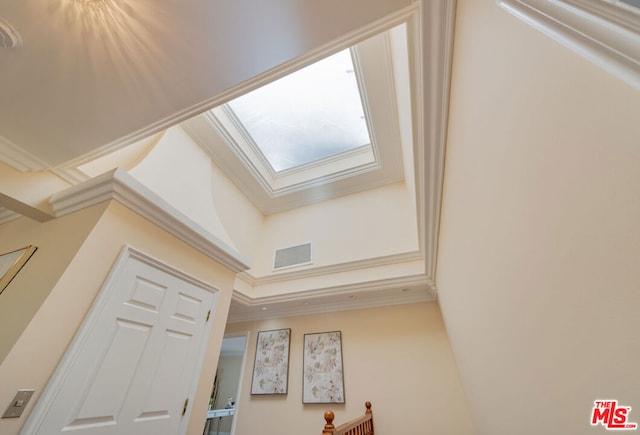 room details with a skylight and crown molding