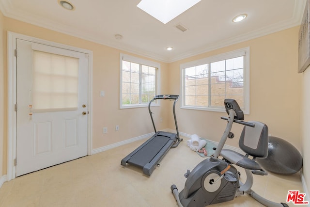 workout area with ornamental molding