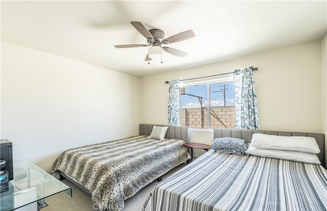 bedroom with carpet flooring and ceiling fan