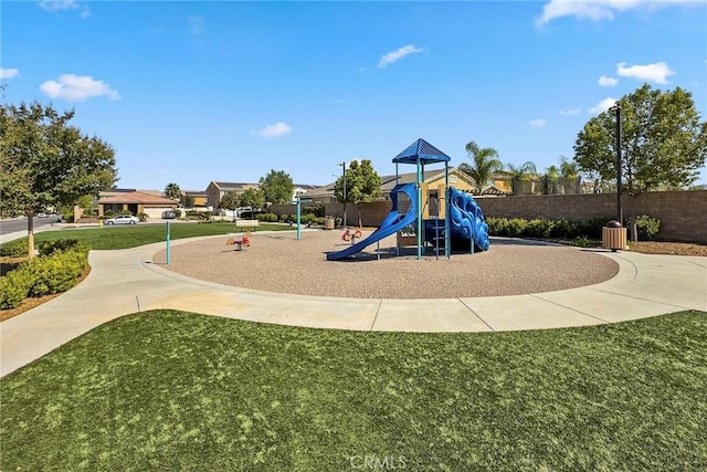 view of jungle gym with a yard