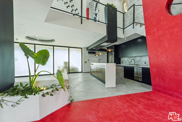 kitchen featuring sink, expansive windows, and tasteful backsplash