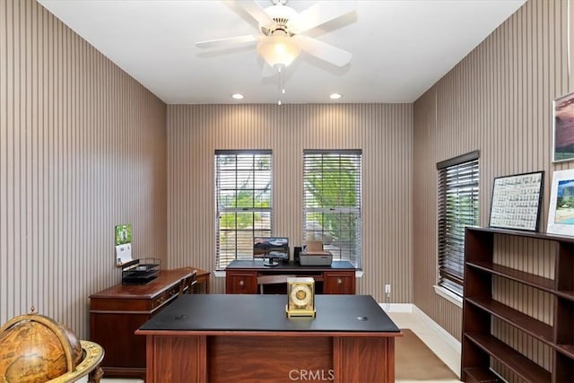 home office featuring ceiling fan