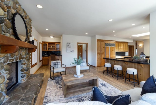 living room featuring a fireplace and light hardwood / wood-style floors