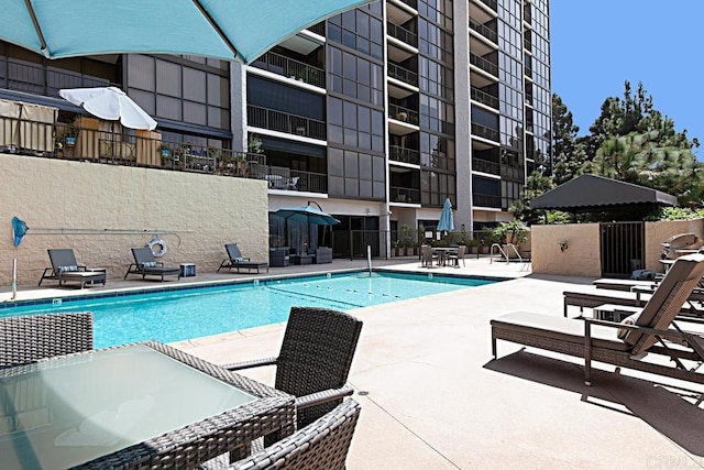 view of pool featuring a patio