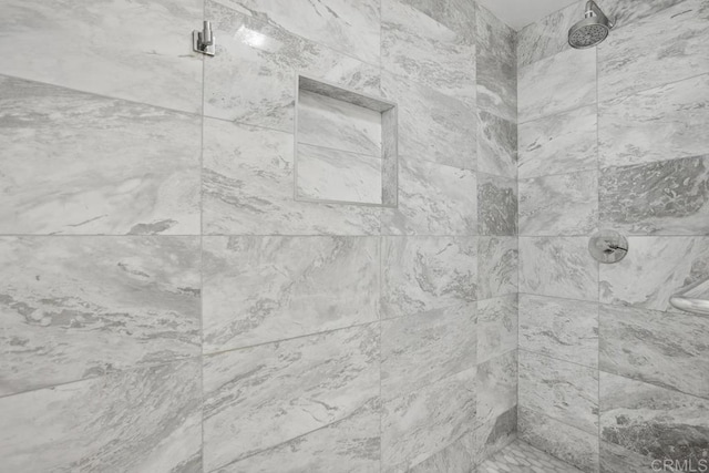 interior details featuring a tile shower