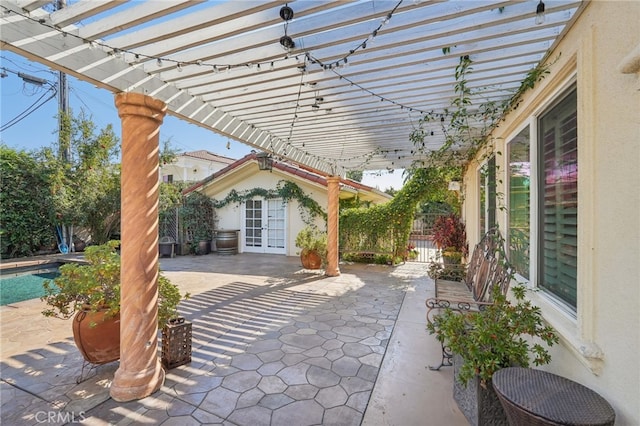 view of patio featuring a pergola