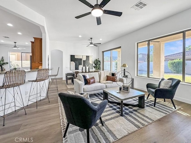 living room featuring light hardwood / wood-style flooring