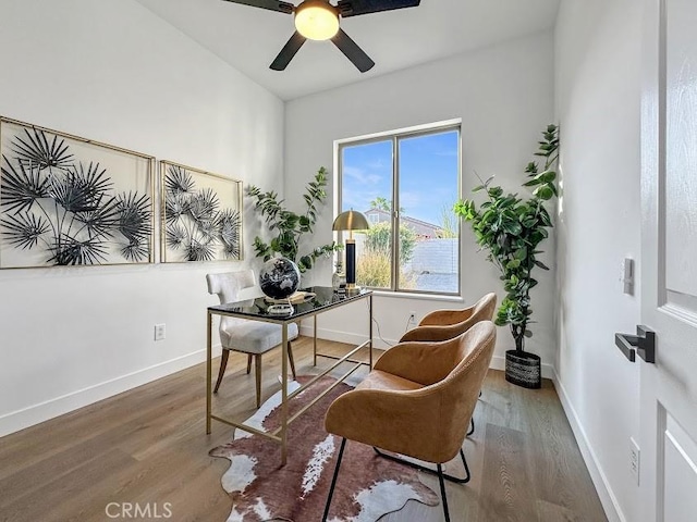 office area featuring ceiling fan and hardwood / wood-style floors