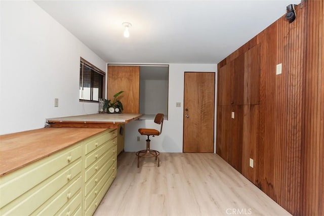 kitchen featuring light hardwood / wood-style flooring and green cabinetry