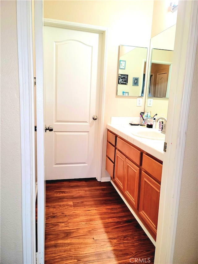 bathroom featuring wood-type flooring and vanity